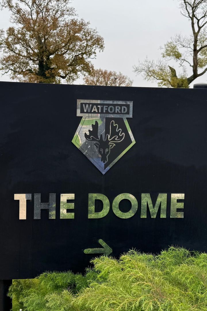 The Watford FC sign at The Dome training ground.